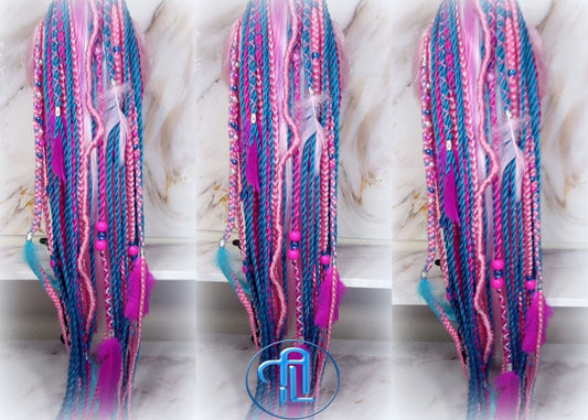Ponytail Hair Fall Extensions Pink Blue Elements Accents Feathers synthetic box braids hair scrunchie clip in Clip on Braids