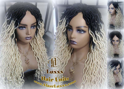 Gypsy Bohemian 613 Goddess Faux Dread Wig 1B Black Blonde Ombre Dark Roots Marley Dred Lock Platinum Braided Wig