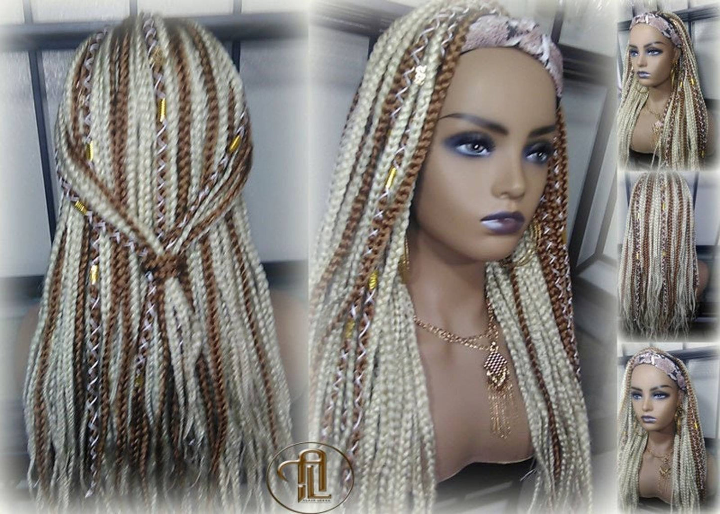 Headband Wig Blonde 613 Platinum 27 Honey Box Braids Gypsy Bohemian Boho Wig Blonde Long Straight Waterfall Hair Braided Wig