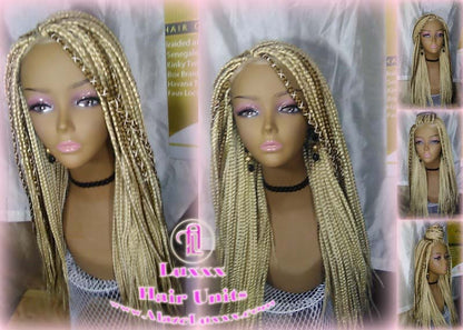 Blonde 613 27 Honey Blonde Platinum Lace Baby Hair Box Braid Wig Unit Small Medium Straight Glueless! Braid Lace Wig Xpressions Hair