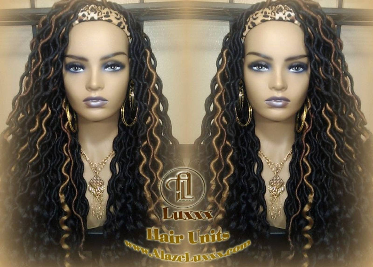 Headband Wig Black 1B 27 30 Brown Goddess Faux Loc Wig Long Wavy Ends Hair Bohemian Boho Gypsy Dread DE SE Dred Lock Braided Wigs