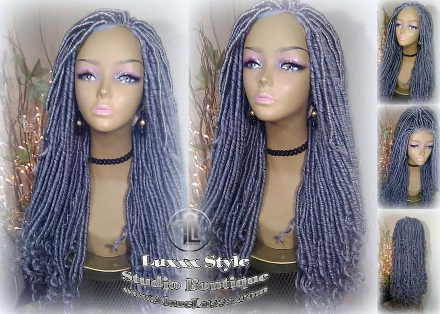 Goddess Faux Dread Loc Lace Closure Straight Storm Silver Grey Gray 44 51 Boho Gypsy Wavy Lock Crochet Freetress Model Model Wig
