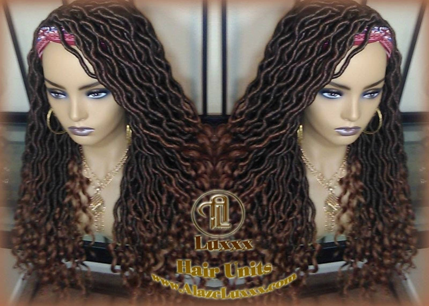 Bohemian Boho Gypsy Headband Wig Black Brown Goddess Faux Loc Wig Long Wavy Brown Tips Ends 30 Hair Dread DE SE Dred Lock Braided Wigs