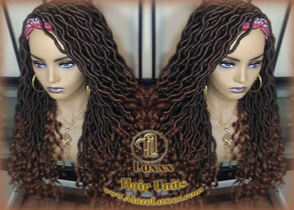 Bohemian Boho Gypsy Headband Wig Black Brown Goddess Faux Loc Wig Long Wavy Brown Tips Ends 30 Hair Dread DE SE Dred Lock Braided Wigs