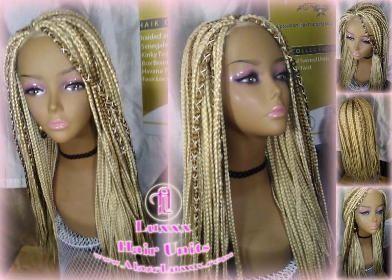 Blonde 613 27 Honey Blonde Platinum Lace Baby Hair Box Braid Wig Unit Small Medium Straight Glueless! Braid Lace Wig Xpressions Hair