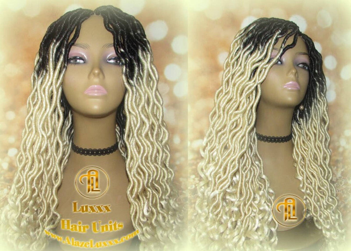 Gypsy Bohemian 613 Goddess Faux Dread Wig 1B Black Blonde Ombre Dark Roots Marley Dred Lock Platinum Braided Wig