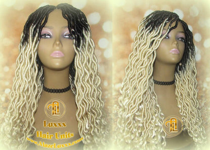 Gypsy Bohemian 613 Goddess Faux Dread Wig 1B Black Blonde Ombre Dark Roots Marley Dred Lock Platinum Braided Wig