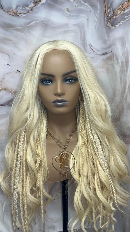 Lace Front Dread Braid Full 613 Blonde Wig Twist Soft Crochet Boho Synthetic Dread Braid Boho Long Wavy Curly Wig Goddess Braids & Waves 24'