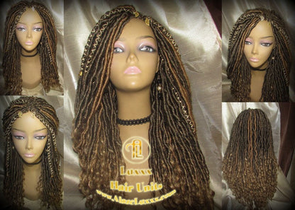 Brown Blonde Goddess Faux Loc Wig Wavy Blonde Tips Ends 27  Hair Gypsy Bohemian Boho Gypsy Distressed Dread DE SE Dred Lock Braided Wigs