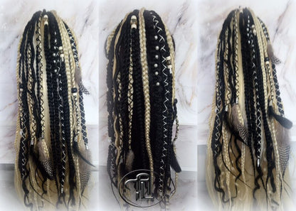 Ponytail Hair Fall Extensions Blonde 613 Black Elements Accents Feathers synthetic box braids hair scrunchie clip in Clip on Braids