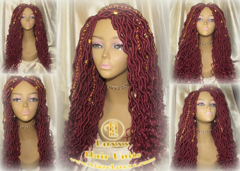Rich Red Gold Goddess Faux Loc Braided Wig Gypsy Bohemian Boho Dread DE SE Dred Lock Crochet Braided Wig Costume Carnival Festival Hair wig