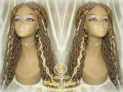 Wavy Goddess Faux Locs Blonde Honey 27 Hair Gypsy Bohemian Boho Dread Loc 613 27 DE SE Dred Lock Crochet Braided Wigs Carnival Festival Hair
