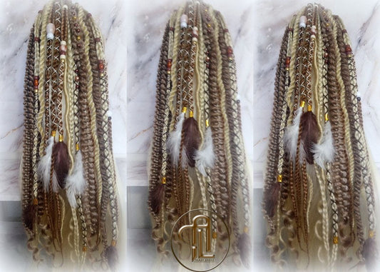 Ponytail Hair Fall Viking Renaissance Extensions Blonde Brown Elements Accents Feathers synthetic box braids hair scrunchie clipin Butterfly