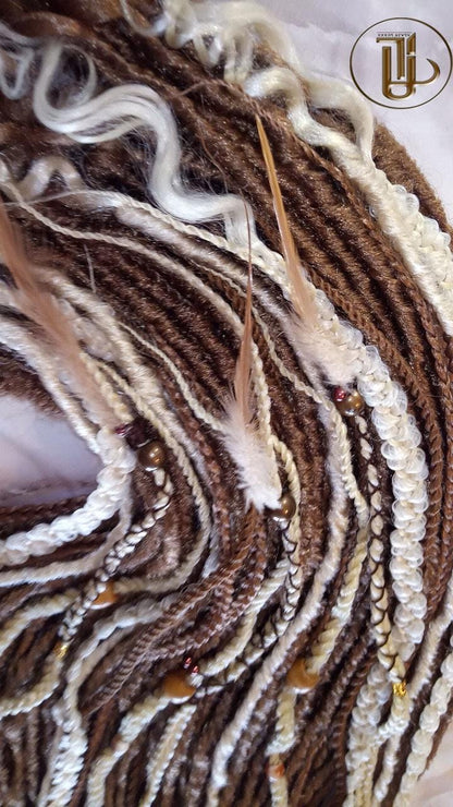 Brown Blonde Set Soft boho Bohemian dreadlocks textured braids wavy dreads  SE Full set Curls dreads and Braids Dragon Braids