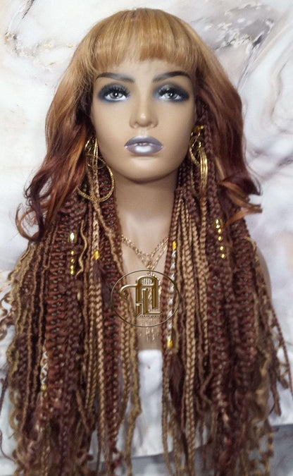 Lace Frontal Human Hair Dread Braid Twist Boho Synthetic China Bang Bohemian Ombre Brown Blonde Long Wavy Curly Balayage Wig Viking Wig