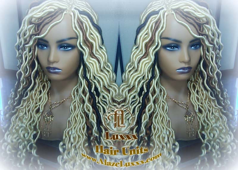 Platinum Blonde Gypsy Bohemian Boho Goddess Faux Dread Locs Wig Unit! Blonde #613 #27 Brown Wavy Dred Lock Wig Crochet Messy Hair Wig