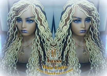 Platinum Blonde Gypsy Bohemian Boho Goddess Faux Dread Locs Wig Unit! Blonde #613 #27 Brown Wavy Dred Lock Wig Crochet Messy Hair Wig