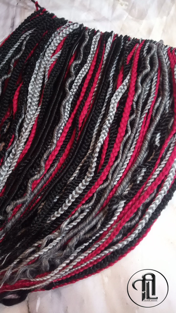 Viking Extensions Red Black Grey Silver Single End SE Braid Plaits Twist Dreads Set 100 Piece Set Kit Crochet Boho Single Loop Dreads Hippy