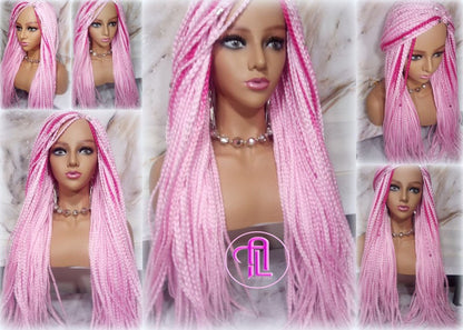 Light Pink Hot Pink Mermaid Princess Wig Box Braids braided Synthetic hair Lace Part Wig Light Pink wig extensions stage hair wig Barbie