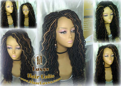 Long Wavy Goddess Faux Locs Honey Platinum DE SE Dred Lock Braided Wigs Dread Wig Blonde 30 27 Black Dread Gypsy Bohemian Boho  Distress