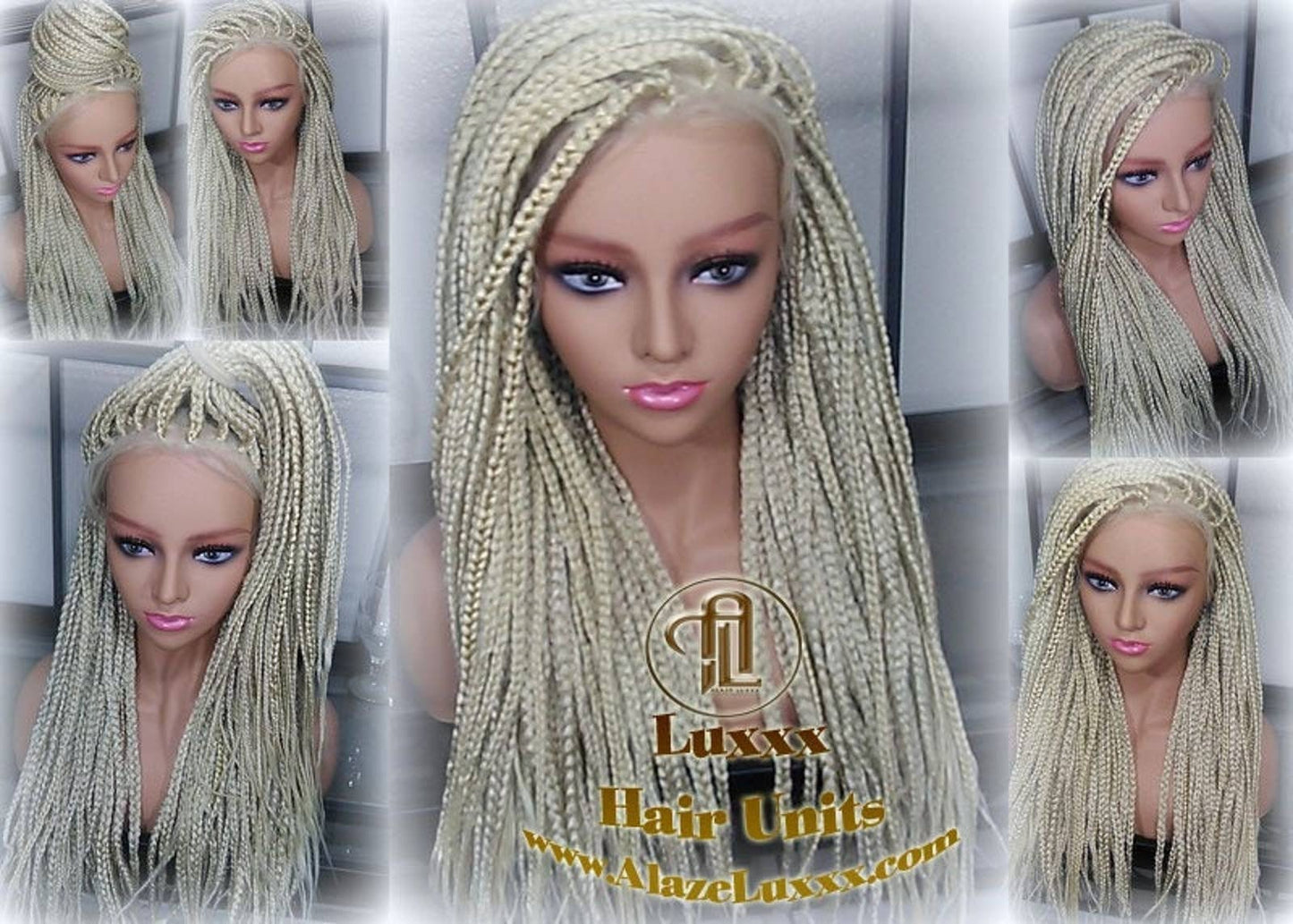 Plaitnum Blonde 613 Box Braid Wig Ombre Balayage White Blonde Platinum Lace Baby Hair Unit Small Medium Straight Glueless! Braid Lace Wig