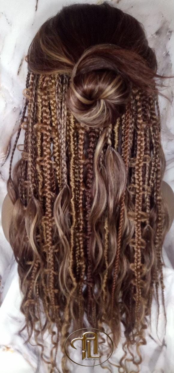 Full Wig Dread Braid Bangs Twist Soft Crochet Boho Synthetic Dread Braid Bohemian Dark Root Ombre Brown Blonde Long Wavy Curly Balayage Wig