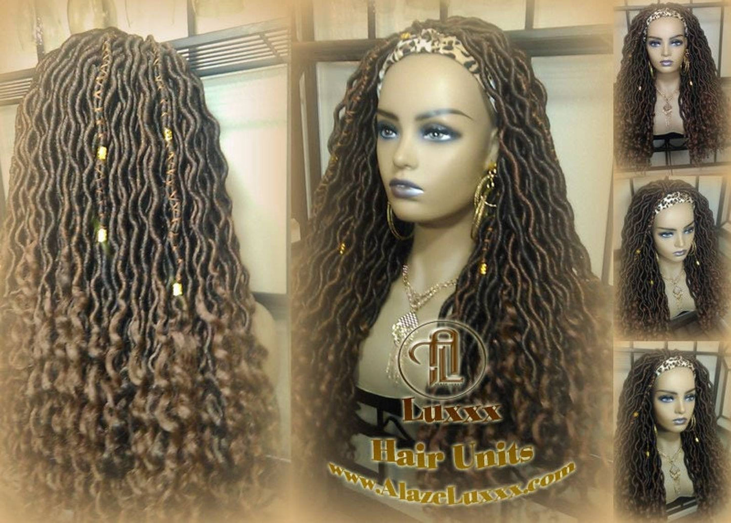 Headband Wig Black Brown Goddess Faux Loc Wig Long Wavy Brown Tips Ends 30 Hair Bohemian Boho Gypsy Dread DE SE Dred Lock Braided Wigs