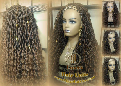 Headband Wig Black Brown Goddess Faux Loc Wig Long Wavy Brown Tips Ends 30 Hair Bohemian Boho Gypsy Dread DE SE Dred Lock Braided Wigs