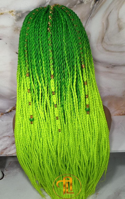 Ombre Senegalese Green Florescent Gradient Chartreuse Slime Green Twist Braid Wig Small Long Unicorn Braids Neon Festival EDC