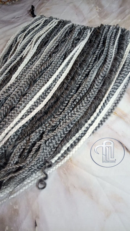 Grey Single Ended SE 100 Piece Set Kit Mixed Soft Crochet Boho Dread Braid Hair Wraps Extensions Textured Natural Realistic Silver White