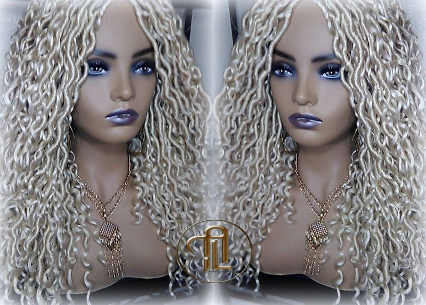 613 Blonde Goddess Faux Locs 14in Short Braid Wig Platinum White Blonde Marley Dred Lock Wig Gypsy Bohemian Boho Lace Part