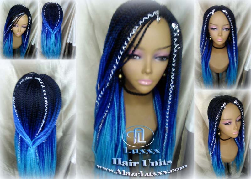 Senegalese Twist Blue Ombre  Braid Wig Unicorn Mermaid Small Long Micro Braids Royal Baby Sky Blue  Wig Sale Alopecia Blue Braids