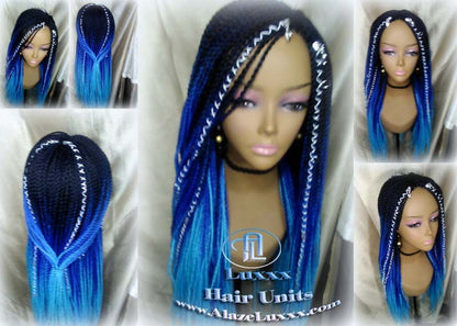 Senegalese Twist Blue Ombre  Braid Wig Unicorn Mermaid Small Long Micro Braids Royal Baby Sky Blue  Wig Sale Alopecia Blue Braids