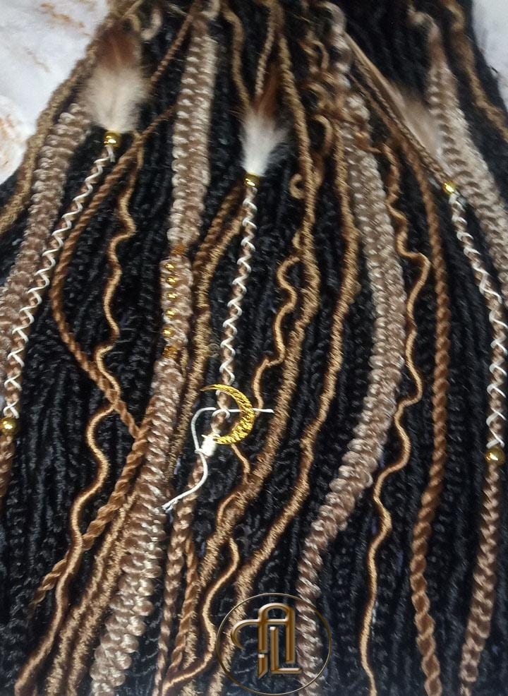 Black Warm Blonde  Dreadlocks Braids SE Set Kit Mixed Soft Crochet Boho Hair Full Head Curly Wavy Extensions Textured Natural Single Loop