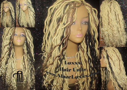 Platinum Blonde Gypsy Bohemian Boho Goddess Faux Dread Locs Wig Unit! Blonde #613 #27 Wavy NEW Marley Dred  Lock Wig Crochet Messy Hair Wig
