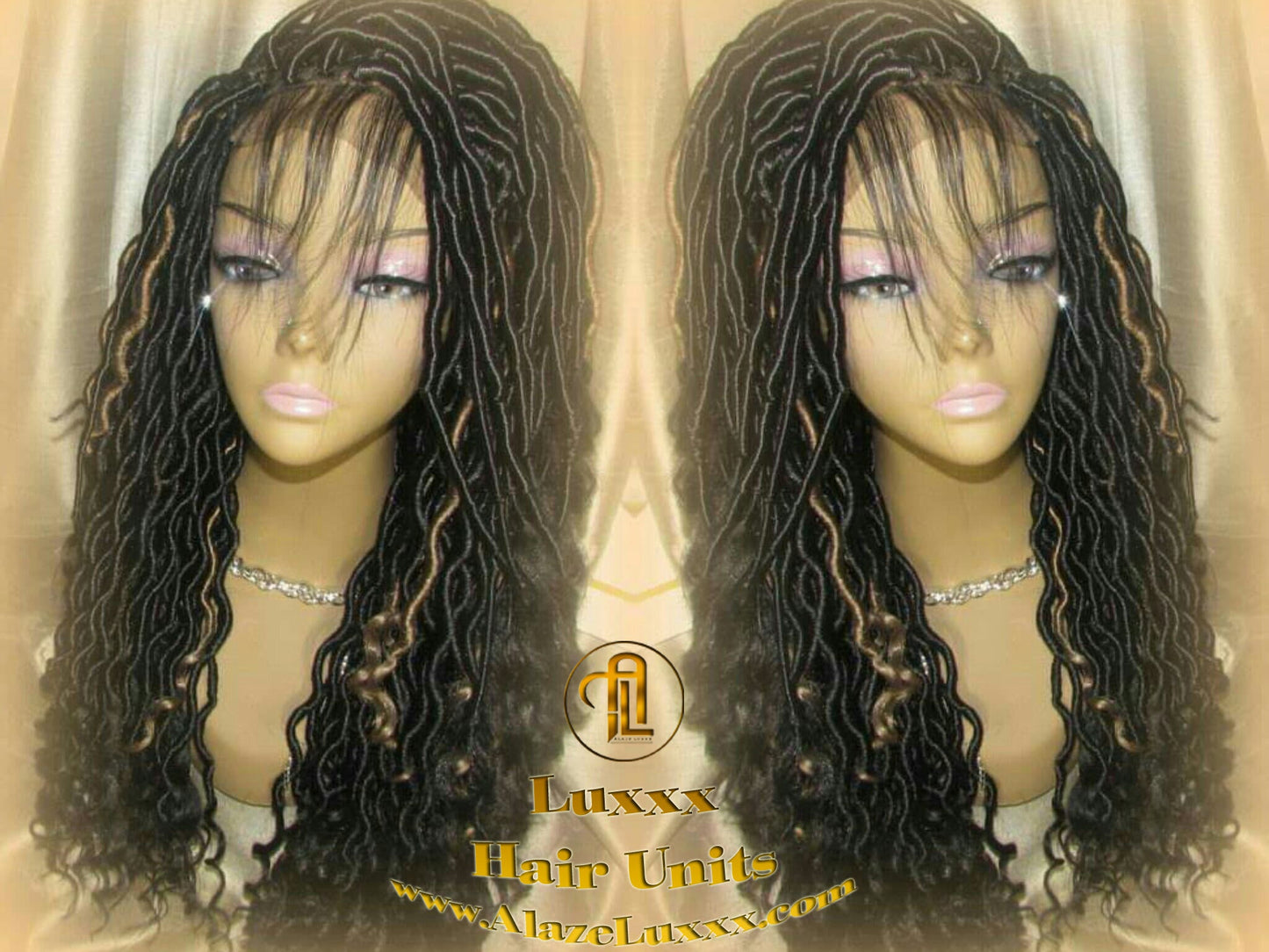 Faux Locs Synthetic Goddess LONG 4x4 Lace Closure w Baby Hairs Dread Wig Wavy Black Dreads Honey Blonde 27 Carnival Cosplay Rave Raver TREND