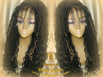 Faux Locs Synthetic Goddess LONG 4x4 Lace Closure w Baby Hairs Dread Wig Wavy Black Dreads Honey Blonde 27 Carnival Cosplay Rave Raver TREND