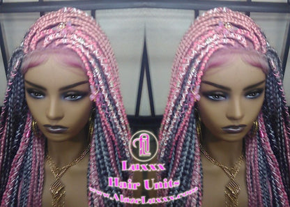 Pink Grey Mermaid Wig Box Braids braided Synthetic hair Lace Baby hair Light Pink wig pink extensions stage hair gypsy Boho Butterfly