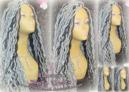 Silver Black 1B Grey Gray Salt N Pepper 44 51 Gypsy Boho Goddess Faux Dread Locs Platinum Storm Wig Unit Wavy