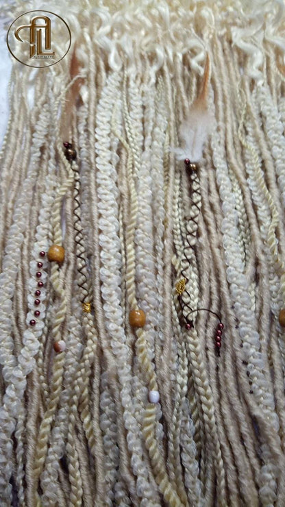 Renaissance Festival Boho Blonde Single Ended Dreads Full Set Festival Viking Braid DE SE Synthetic Braid in Dreadlocks 613 Locs Extensions