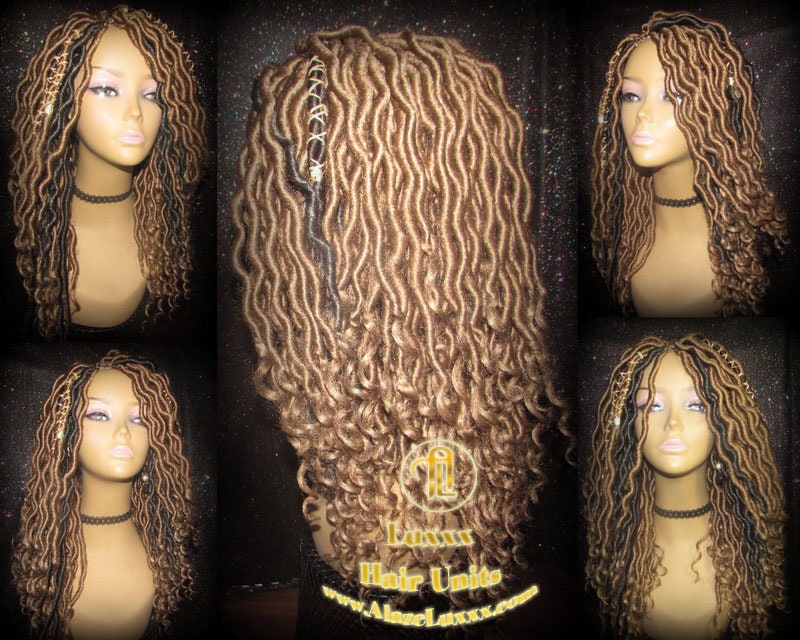 Wavy Goddess Faux Locs Blonde Honey 27 Brown Hair Gypsy Bohemian Boho Dread Loc 27 DE SE Dred Lock  Braided Wigs Carnival Festival Hair