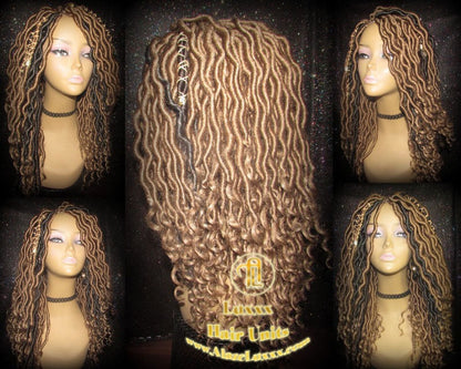 Wavy Goddess Faux Locs Blonde Honey 27 Brown Hair Gypsy Bohemian Boho Dread Loc 27 DE SE Dred Lock  Braided Wigs Carnival Festival Hair