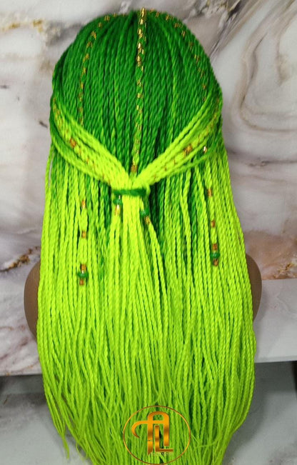 Ombre Senegalese Green Florescent Gradient Chartreuse Slime Green Twist Braid Wig Small Long Unicorn Braids Neon Festival EDC