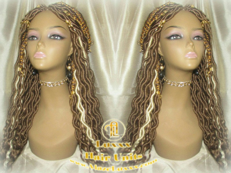 Platinum Blonde Honey Goddess Faux Gypsy Bohemian Boho Dread Loc Wig Blonde #613 #27 Wavy Marley DE SE Dred Lock Blonde Crochet Braided Wigs
