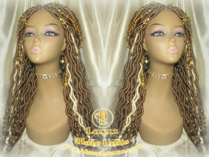 Platinum Blonde Honey Goddess Faux Gypsy Bohemian Boho Dread Loc Wig Blonde #613 #27 Wavy Marley DE SE Dred Lock Blonde Crochet Braided Wigs