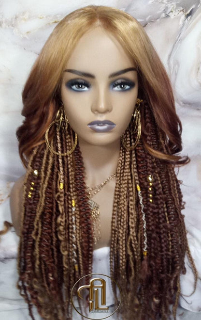 Human Hair Lace Frontal Dread Braid Twist Boho Synthetic Middle Part Bohemian Ombre Brown Blonde Long Wavy Curly Balayage Wig Viking Wig