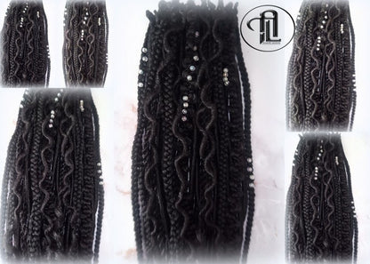 Black Single Ended SE 75 Piece Set Kit Goth Mixed Soft Witch Boho Dread Braid Hair Wraps Extensions Textured Natural Realistic
