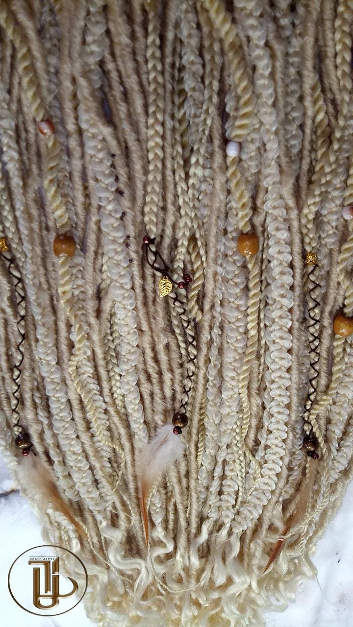 Renaissance Festival Boho Blonde Single Ended Dreads Full Set Festival Viking Braid DE SE Synthetic Braid in Dreadlocks 613 Locs Extensions