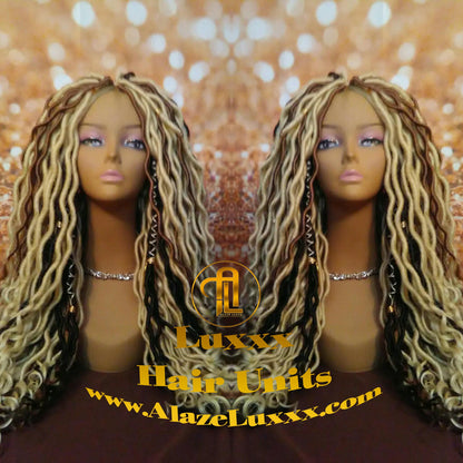 16in Goddess Faux Dread Locs Wig Unit! Blonde #613 #27 Wavy NEW Festival! Marley Dred Dread Lock Twist Wig Crochet Rave Hair Coachella Wig