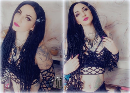 Full Wig with 4x4 Lace Closure Black Braids Dreads Mix Boho Partial Dread Braid Goth Witchy Rave Hair